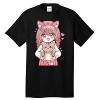 Anime Girl With Cat Kawaii Cat Lover Otaku Tall T-Shirt