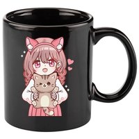 Anime Girl With Cat Kawaii Cat Lover Otaku 11oz C Handle Ceramic Mug