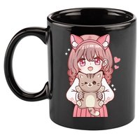 Anime Girl With Cat Kawaii Cat Lover Otaku 11oz C Handle Ceramic Mug