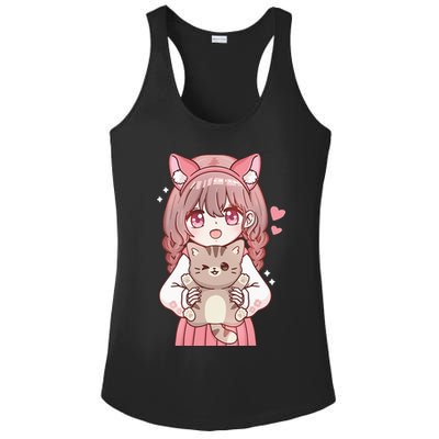 Anime Girl With Cat Kawaii Cat Lover Otaku Ladies PosiCharge Competitor Racerback Tank