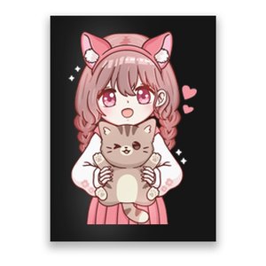 Anime Girl With Cat Kawaii Cat Lover Otaku Poster