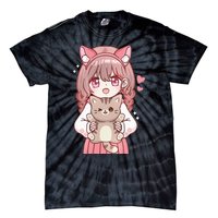 Anime Girl With Cat Kawaii Cat Lover Otaku Tie-Dye T-Shirt