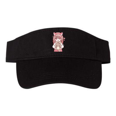 Anime Girl With Cat Kawaii Cat Lover Otaku Valucap Bio-Washed Visor