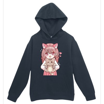 Anime Girl With Cat Kawaii Cat Lover Otaku Urban Pullover Hoodie