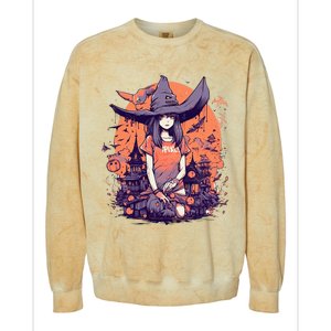 Anime Girl Witch Hat Halloween Costume Otaku Colorblast Crewneck Sweatshirt