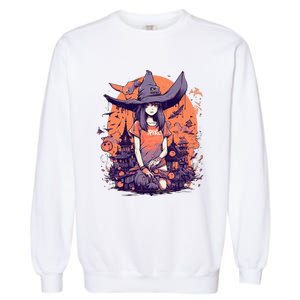 Anime Girl Witch Hat Halloween Costume Otaku Garment-Dyed Sweatshirt