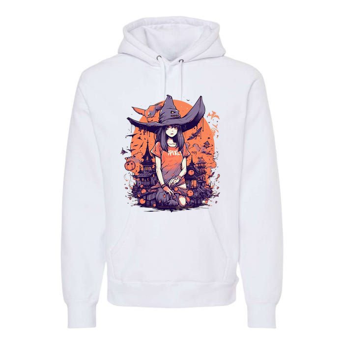 Anime Girl Witch Hat Halloween Costume Otaku Premium Hoodie