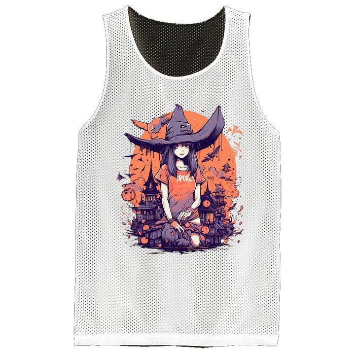 Anime Girl Witch Hat Halloween Costume Otaku Mesh Reversible Basketball Jersey Tank