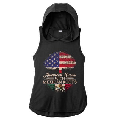 American Grown With Mexican Roots Half American Flag Mexican Ladies PosiCharge Tri-Blend Wicking Draft Hoodie Tank