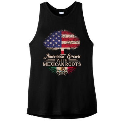 American Grown With Mexican Roots Half American Flag Mexican Ladies PosiCharge Tri-Blend Wicking Tank