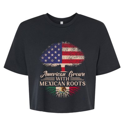 American Grown With Mexican Roots Half American Flag Mexican Bella+Canvas Jersey Crop Tee