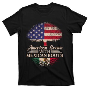 American Grown With Mexican Roots Half American Flag Mexican T-Shirt