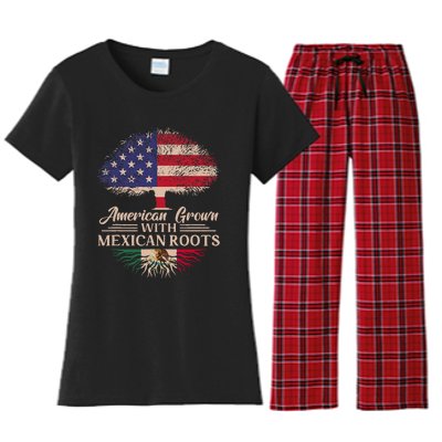 American Grown With Mexican Roots Half American Flag Mexican Women's Flannel Pajama Set