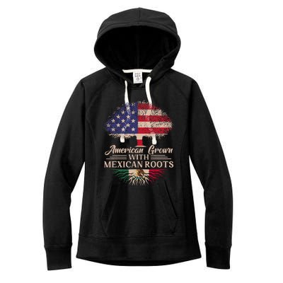 American Grown With Mexican Roots Half American Flag Mexican Women's Fleece Hoodie