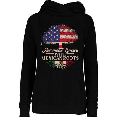 American Grown With Mexican Roots Half American Flag Mexican Womens Funnel Neck Pullover Hood