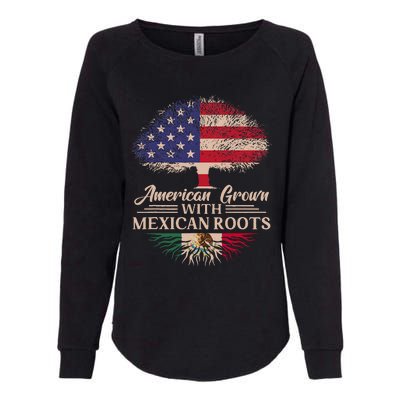 American Grown With Mexican Roots Half American Flag Mexican Womens California Wash Sweatshirt