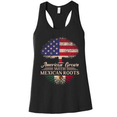 American Grown With Mexican Roots Half American Flag Mexican Women's Racerback Tank