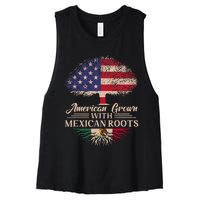 American Grown With Mexican Roots Half American Flag Mexican Women's Racerback Cropped Tank