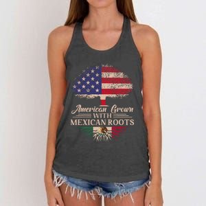 American Grown With Mexican Roots Half American Flag Mexican Women's Knotted Racerback Tank