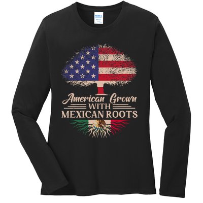 American Grown With Mexican Roots Half American Flag Mexican Ladies Long Sleeve Shirt