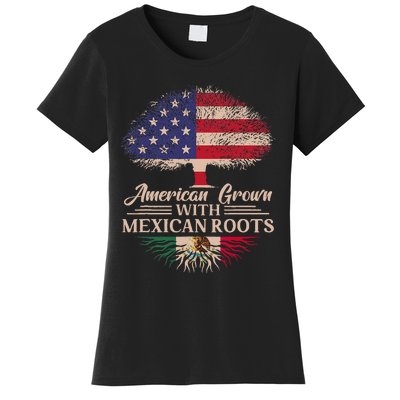 American Grown With Mexican Roots Half American Flag Mexican Women's T-Shirt