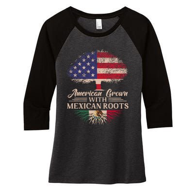 American Grown With Mexican Roots Half American Flag Mexican Women's Tri-Blend 3/4-Sleeve Raglan Shirt