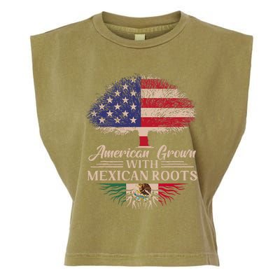 American Grown With Mexican Roots Half American Flag Mexican Garment-Dyed Women's Muscle Tee