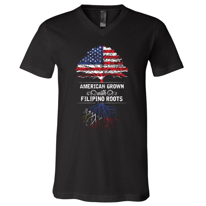 American Grown With Filipino Roots Usa Tree Philippines V-Neck T-Shirt