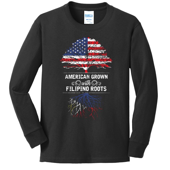 American Grown With Filipino Roots Usa Tree Philippines Kids Long Sleeve Shirt