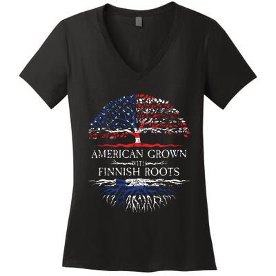 American Grown With Finnish Roots Finland Women's V-Neck T-Shirt