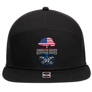 American Grown With Scottish Roots Meaningful Gift Scotland Funny Gift 7 Panel Mesh Trucker Snapback Hat