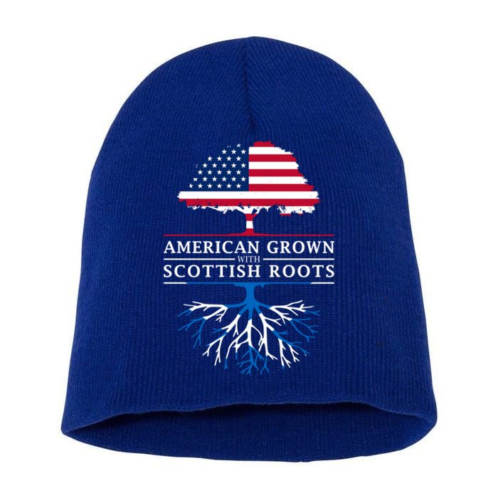 American Grown With Scottish Roots Meaningful Gift Scotland Funny Gift Short Acrylic Beanie