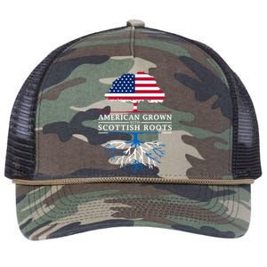 American Grown With Scottish Roots Meaningful Gift Scotland Funny Gift Retro Rope Trucker Hat Cap