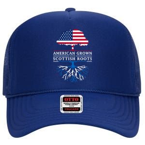 American Grown With Scottish Roots Meaningful Gift Scotland Funny Gift High Crown Mesh Back Trucker Hat