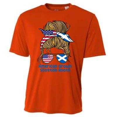 American Grown With Scottish Roots Messy Bun Gift Cooling Performance Crew T-Shirt