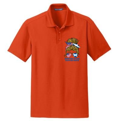 American Grown With Scottish Roots Messy Bun Gift Dry Zone Grid Polo