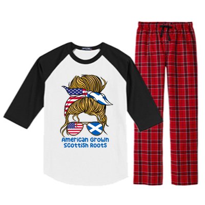 American Grown With Scottish Roots Messy Bun Gift Raglan Sleeve Pajama Set