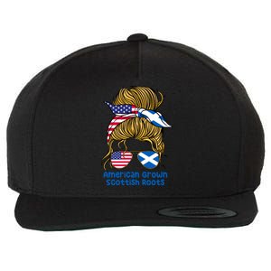 American Grown With Scottish Roots Messy Bun Gift Wool Snapback Cap