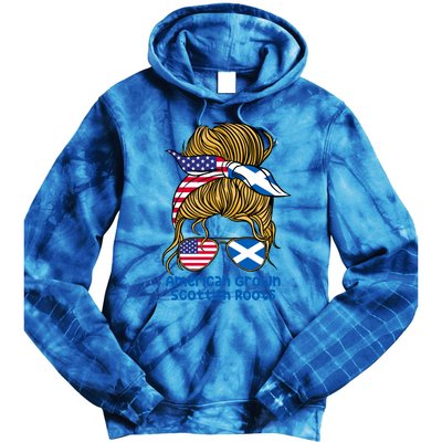 American Grown With Scottish Roots Messy Bun Gift Tie Dye Hoodie