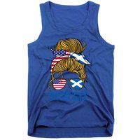 American Grown With Scottish Roots Messy Bun Gift Tank Top