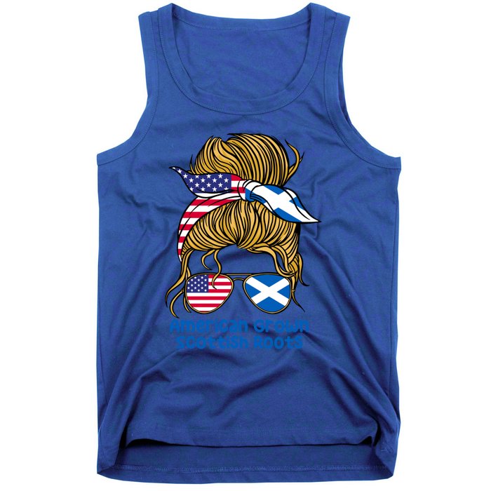 American Grown With Scottish Roots Messy Bun Gift Tank Top