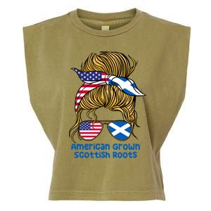 American Grown With Scottish Roots Messy Bun Gift Garment-Dyed Women's Muscle Tee