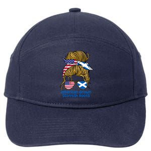 American Grown With Scottish Roots Messy Bun Gift 7-Panel Snapback Hat