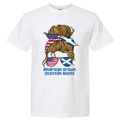 American Grown With Scottish Roots Messy Bun Gift Garment-Dyed Heavyweight T-Shirt