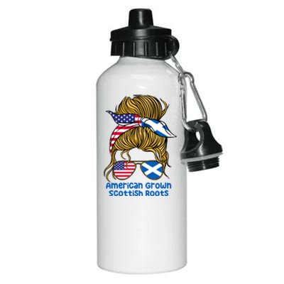 American Grown With Scottish Roots Messy Bun Gift Aluminum Water Bottle