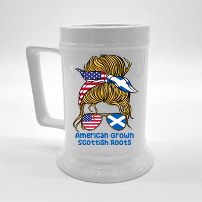 American Grown With Scottish Roots Messy Bun Gift Beer Stein