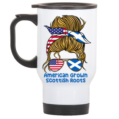 American Grown With Scottish Roots Messy Bun Gift Stainless Steel Travel Mug