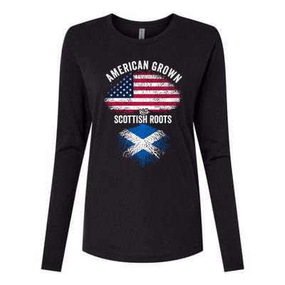 American Grown With Scottish Roots Usa Scotland Flag Cool Gift Womens Cotton Relaxed Long Sleeve T-Shirt