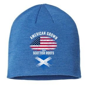 American Grown With Scottish Roots Usa Scotland Flag Cool Gift Sustainable Beanie