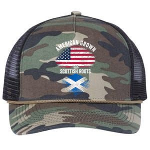 American Grown With Scottish Roots Usa Scotland Flag Cool Gift Retro Rope Trucker Hat Cap